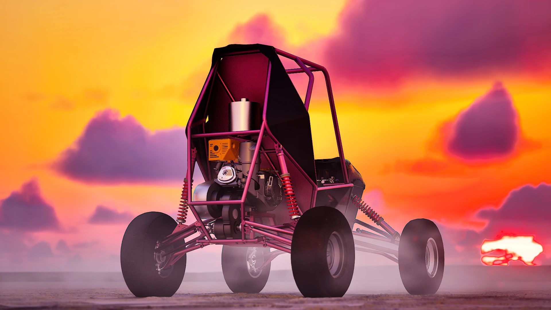 Coche Baja SAE de MadRams al atardecer